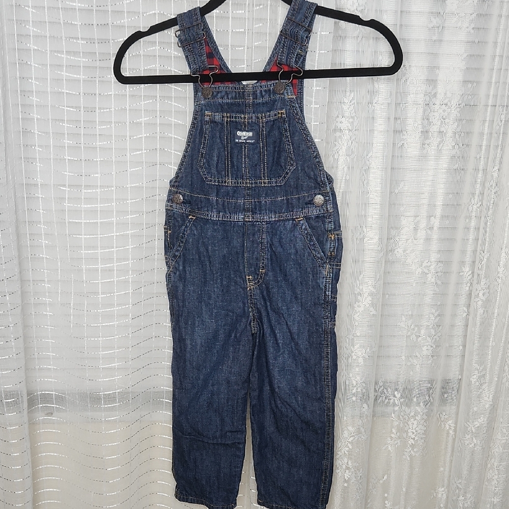 Vintage Baby OshKosh B'gosh 100% Cotton Plaid Lined Overall Pants Sz4T